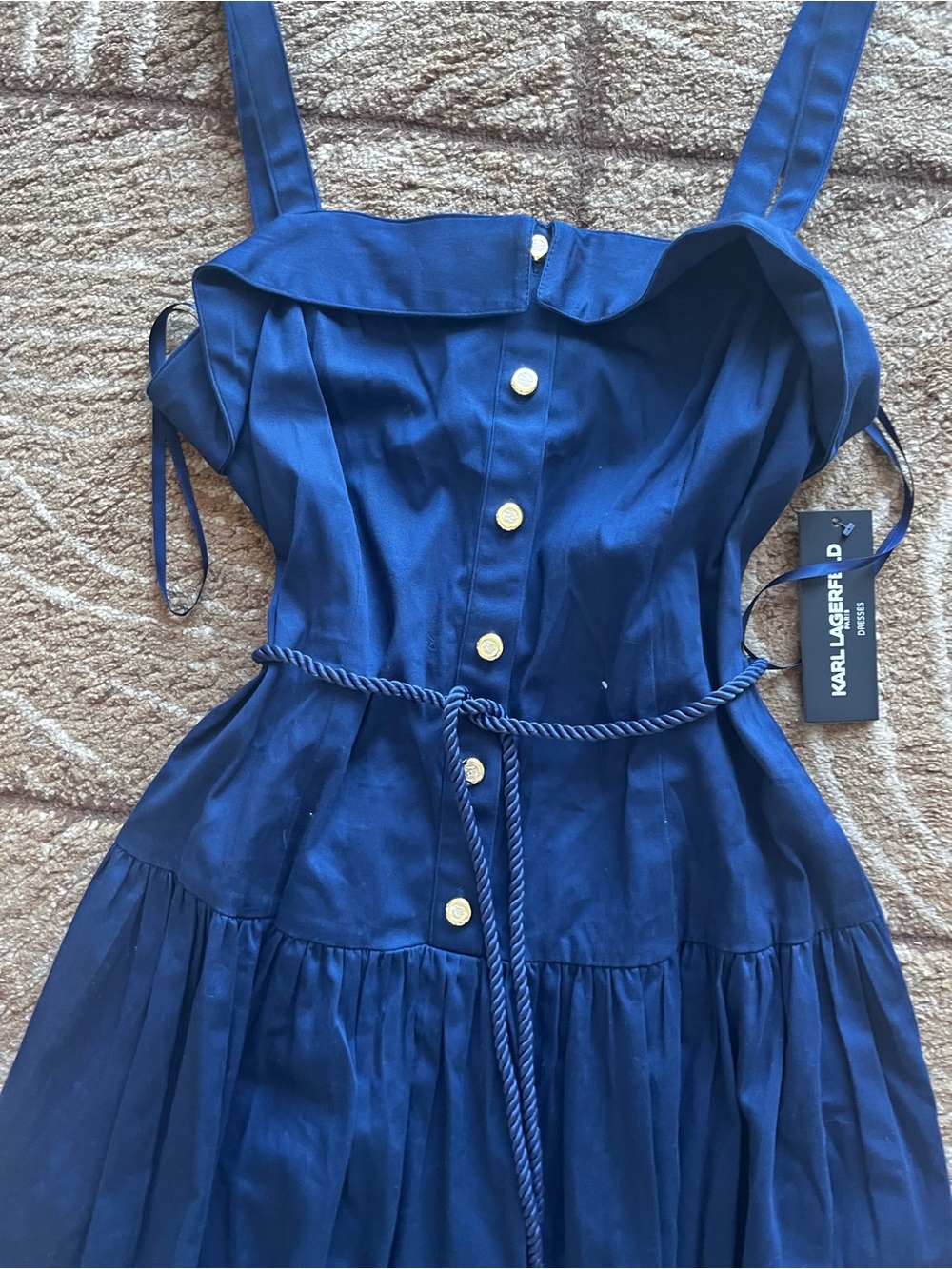 New Karl Lagerfeld Navy and White Midi Dress with Button Front size 10 - Picture 14 of 14